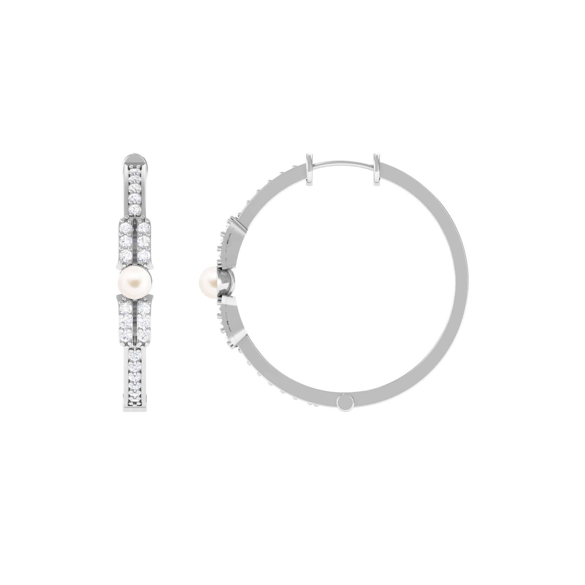 Simple Freshwater Pearl Hoop Earrings with Diamond Freshwater Pearl-AAAA Quality - Arisha Jewels