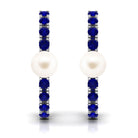 Freshwater Pearl Hoop Earrings with Blue Sapphire Freshwater Pearl-AAAA Quality - Arisha Jewels