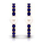 Freshwater Pearl Hoop Earrings with Blue Sapphire Freshwater Pearl-AAAA Quality - Arisha Jewels