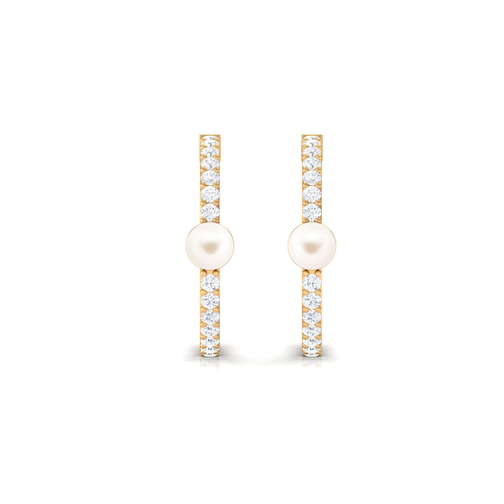 Elegant Freshwater Pearl Half Hoop Earrings with Diamond Freshwater Pearl-AAAA Quality - Arisha Jewels