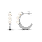 Classic Freshwater Pearl Half Hoop Earrings with Diamond Freshwater Pearl-AAAA Quality - Arisha Jewels