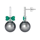 Elegant Black Pearl Drop Earrings with Emerald and Diamond Tahitian pearl-AAAA Quality - Arisha Jewels