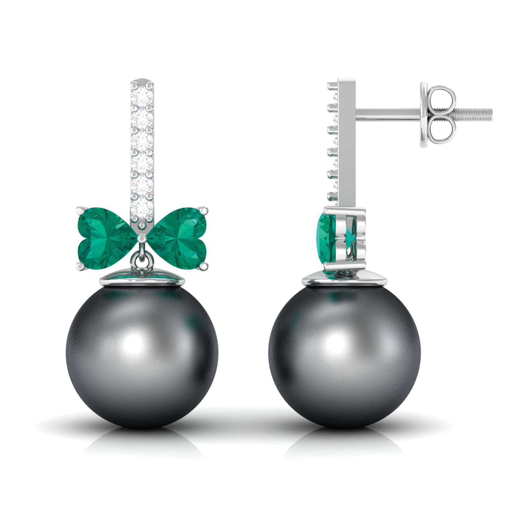 Elegant Black Pearl Drop Earrings with Emerald and Diamond Tahitian pearl-AAAA Quality - Arisha Jewels