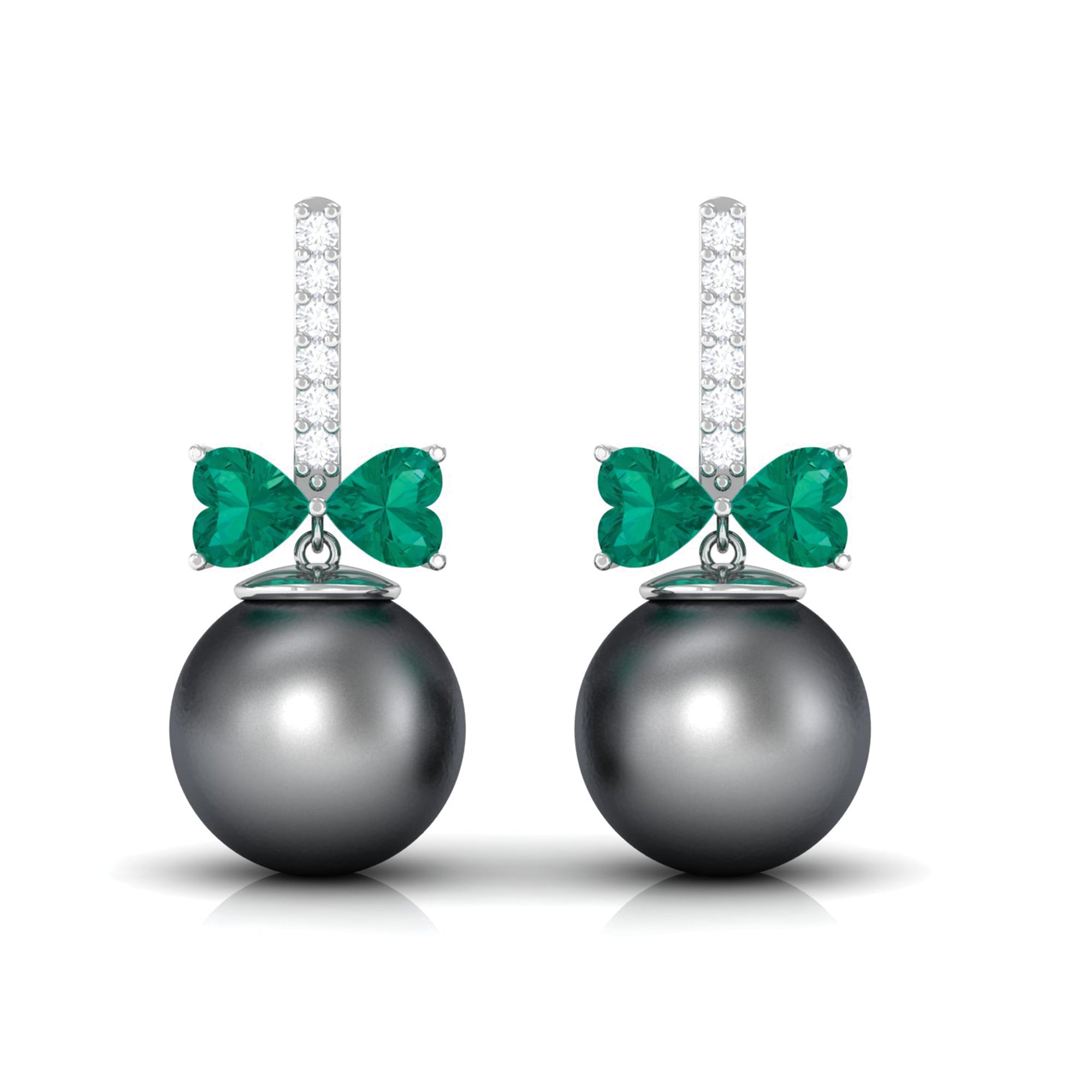 Elegant Black Pearl Drop Earrings with Emerald and Diamond Tahitian pearl-AAAA Quality - Arisha Jewels