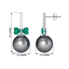 Elegant Black Pearl Drop Earrings with Emerald and Diamond Tahitian pearl-AAAA Quality - Arisha Jewels