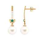 Real Freshwater Pearl Drop Earrings with Emerald and Diamond Freshwater Pearl-AAA Quality - Arisha Jewels