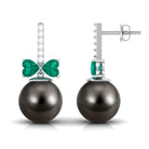 Elegant Black Pearl Drop Earrings with Emerald and Diamond Tahitian pearl-AAA Quality - Arisha Jewels