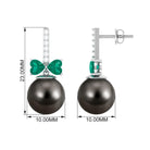 Elegant Black Pearl Drop Earrings with Emerald and Diamond Tahitian pearl-AAA Quality - Arisha Jewels