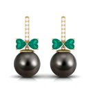 Elegant Black Pearl Drop Earrings with Emerald and Diamond Tahitian pearl-AAA Quality - Arisha Jewels