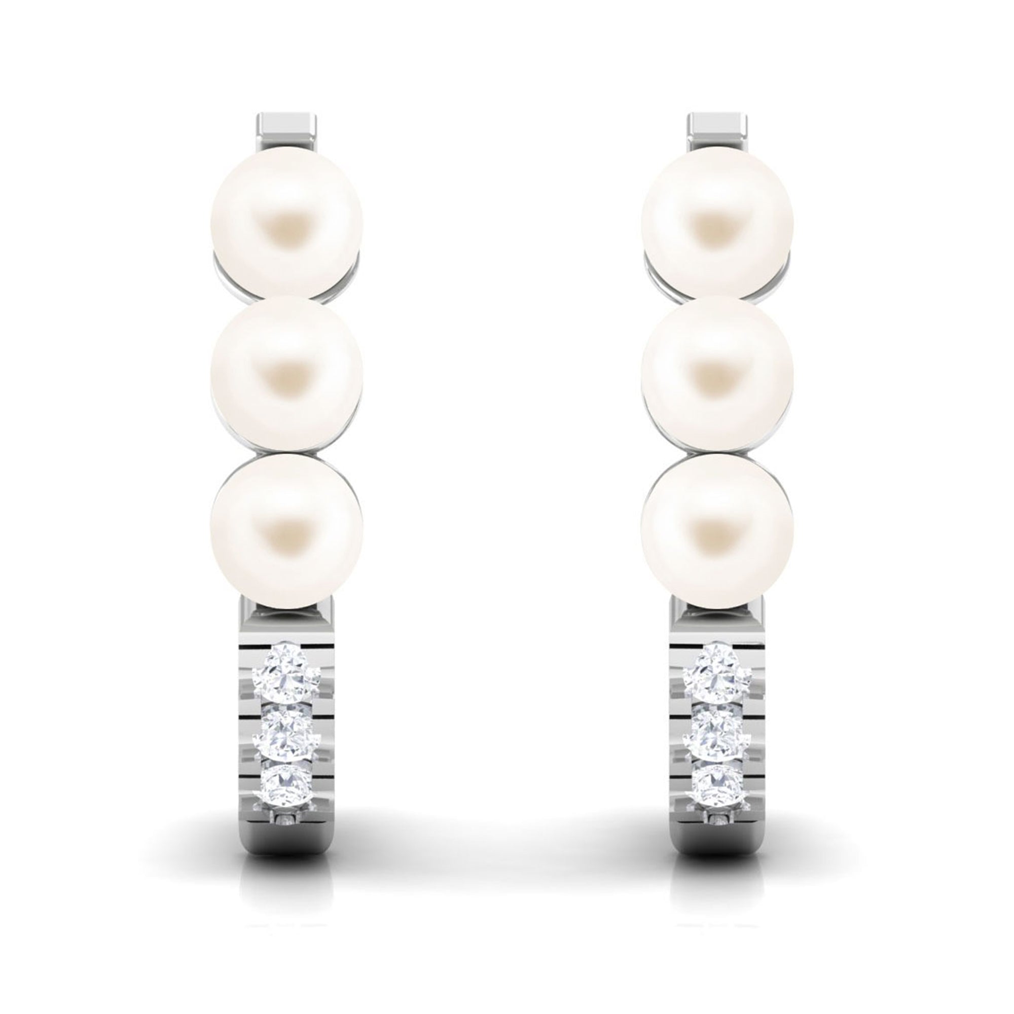 Classic Freshwater Pearl Half Hoop Earrings with Diamond Freshwater Pearl-AAA Quality - Arisha Jewels