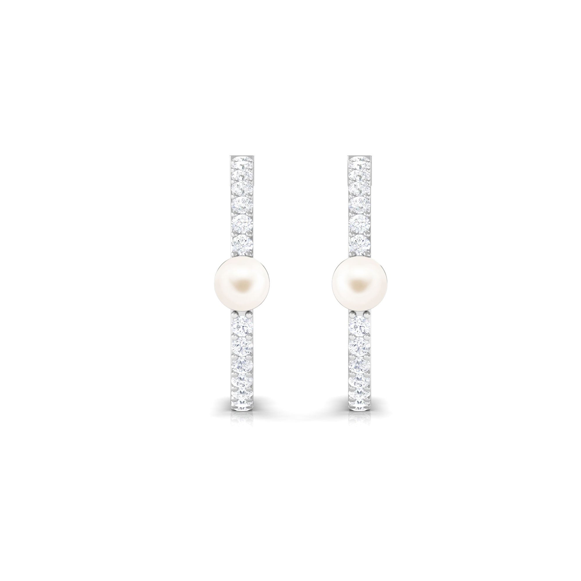 Elegant Freshwater Pearl Half Hoop Earrings with Diamond Freshwater Pearl-AAA Quality - Arisha Jewels
