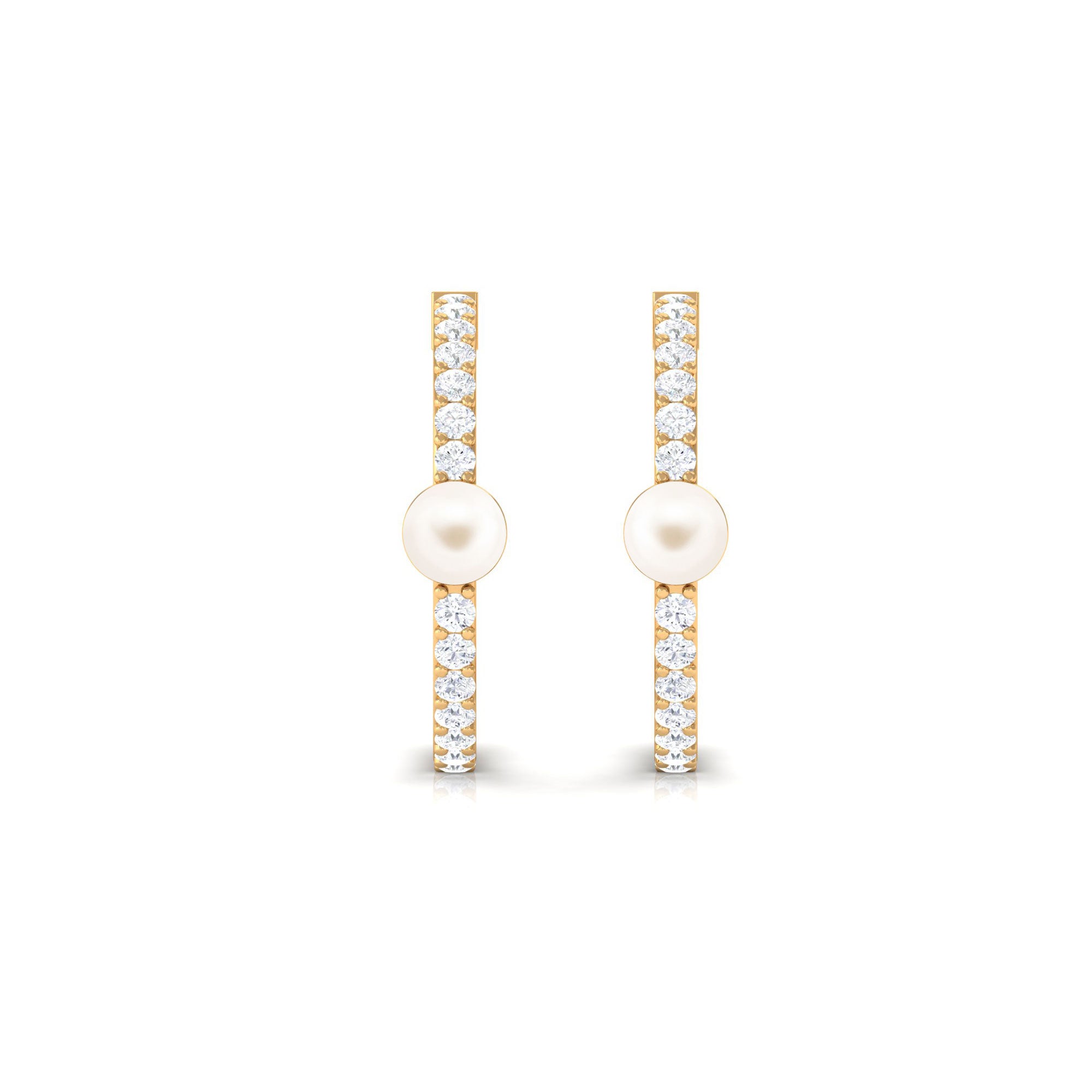 Elegant Freshwater Pearl Half Hoop Earrings with Diamond Freshwater Pearl-AAA Quality - Arisha Jewels