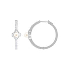 White Pearl Flower Hoop Earrings with Diamond Freshwater Pearl-AAA Quality - Arisha Jewels