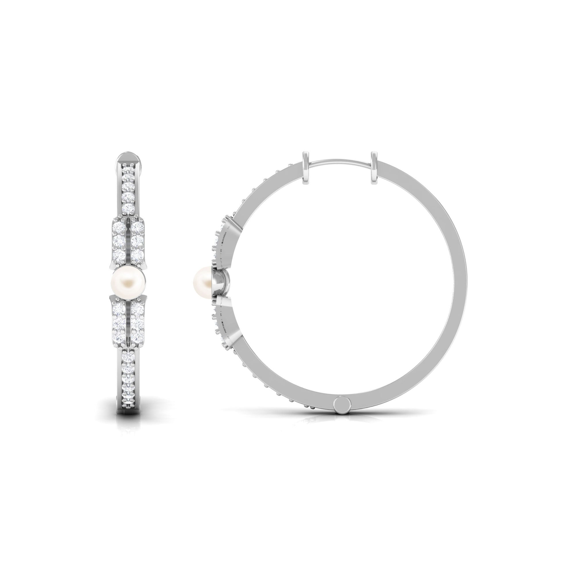 Simple Freshwater Pearl Hoop Earrings with Diamond Freshwater Pearl-AAA Quality - Arisha Jewels