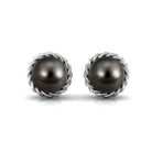 Round Black Tahitian Pearl Solitaire Stud Earrings Tahitian pearl - ( AAA ) - Quality - Arisha Jewels