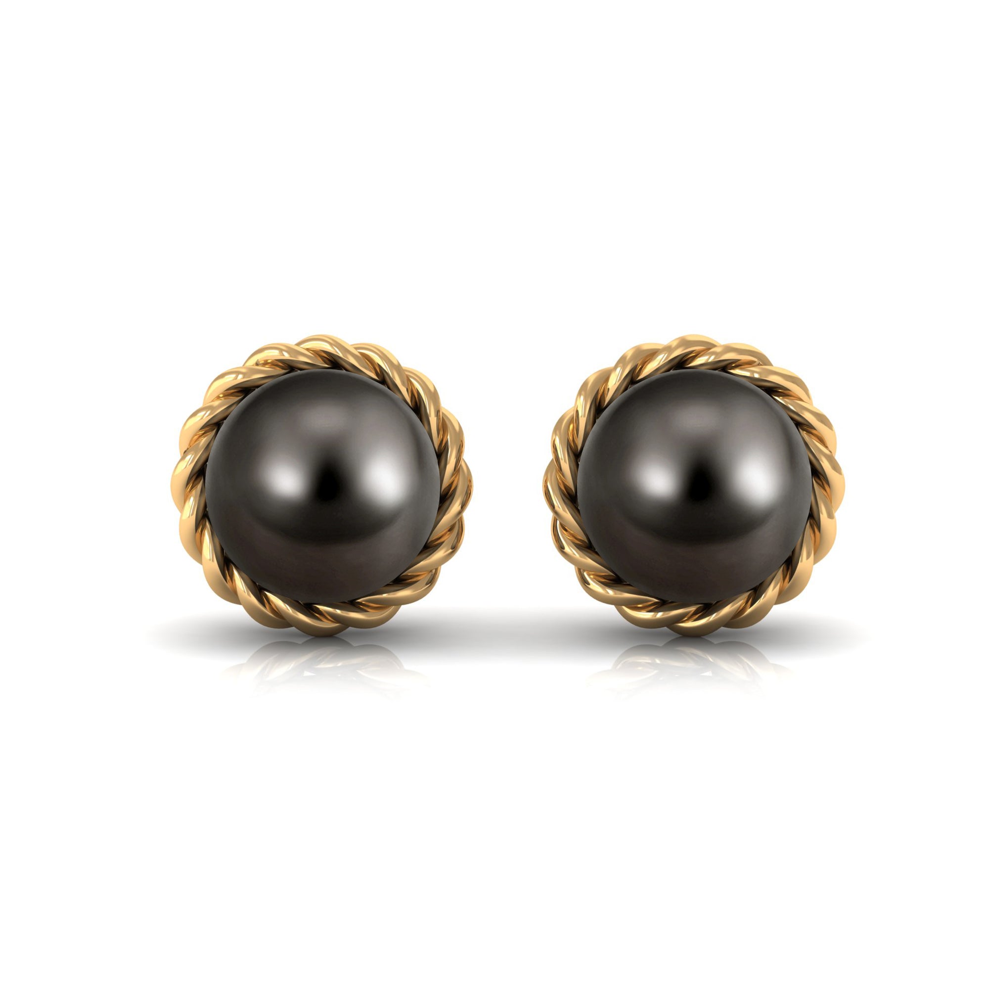 Round Black Tahitian Pearl Solitaire Stud Earrings Tahitian pearl - ( AAA ) - Quality - Arisha Jewels