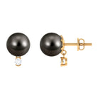 Minimal Tahitian Pearl Solitaire Stud Earrings with Diamond Tahitian pearl - ( AAA ) - Quality - Arisha Jewels