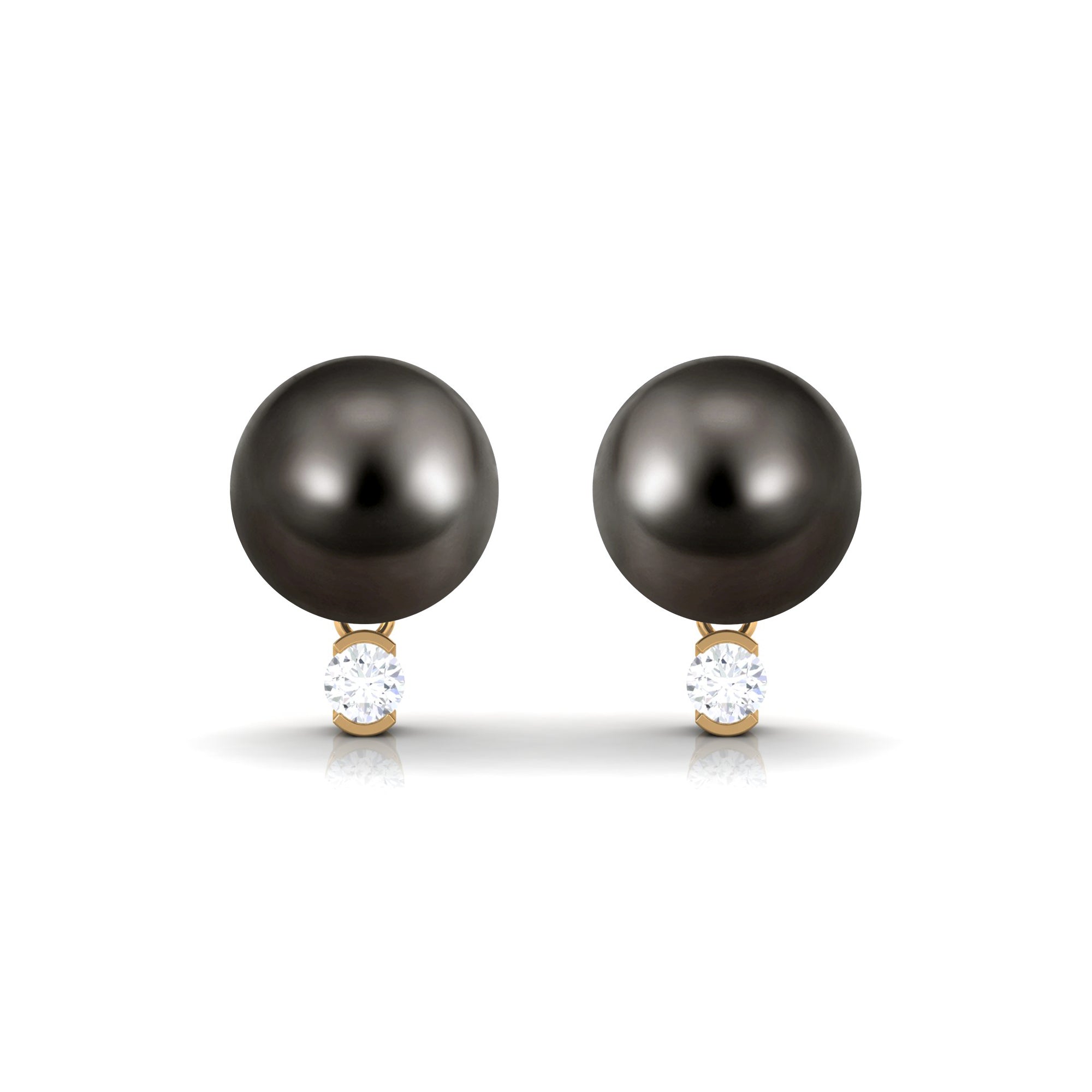 Minimal Tahitian Pearl Solitaire Stud Earrings with Diamond Tahitian pearl - ( AAA ) - Quality - Arisha Jewels