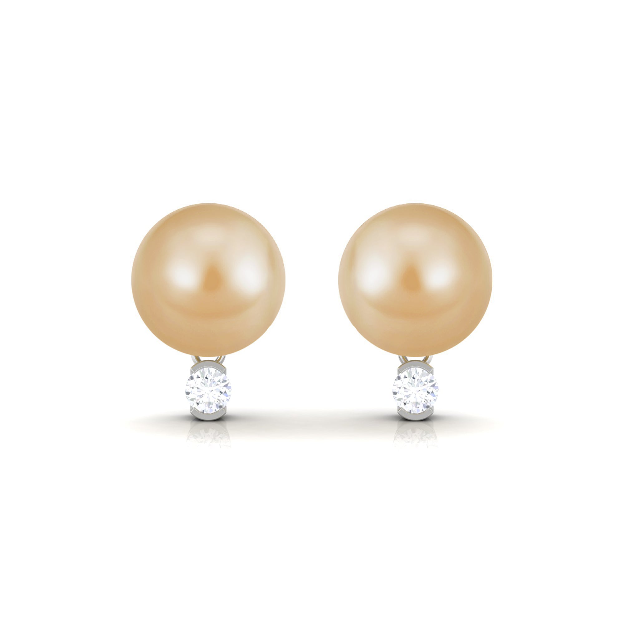 Minimal South Sea Pearl Solitaire Stud Earrings with Diamond South Sea Pearl - ( AAA ) - Quality - Arisha Jewels