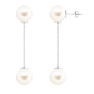 Simple Freshwater Pearl Two Stone Dangle Earrings Freshwater Pearl - ( AAA ) - Quality - Arisha Jewels