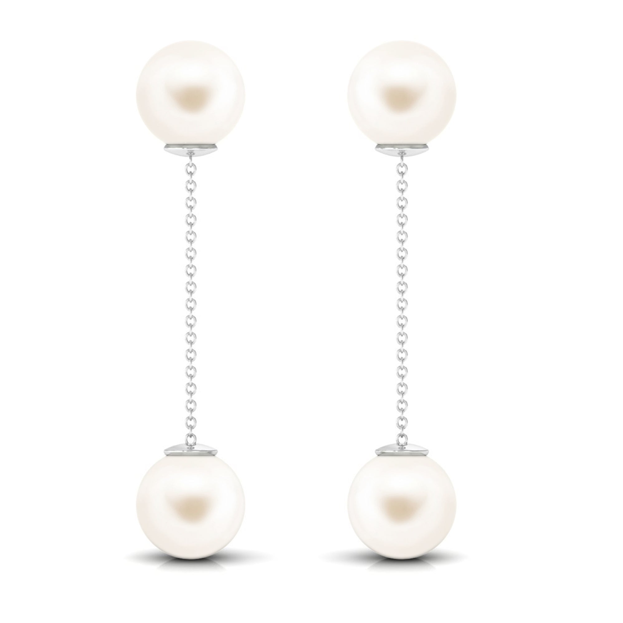 Simple Freshwater Pearl Two Stone Dangle Earrings Freshwater Pearl - ( AAA ) - Quality - Arisha Jewels