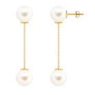 Simple Freshwater Pearl Two Stone Dangle Earrings Freshwater Pearl - ( AAA ) - Quality - Arisha Jewels