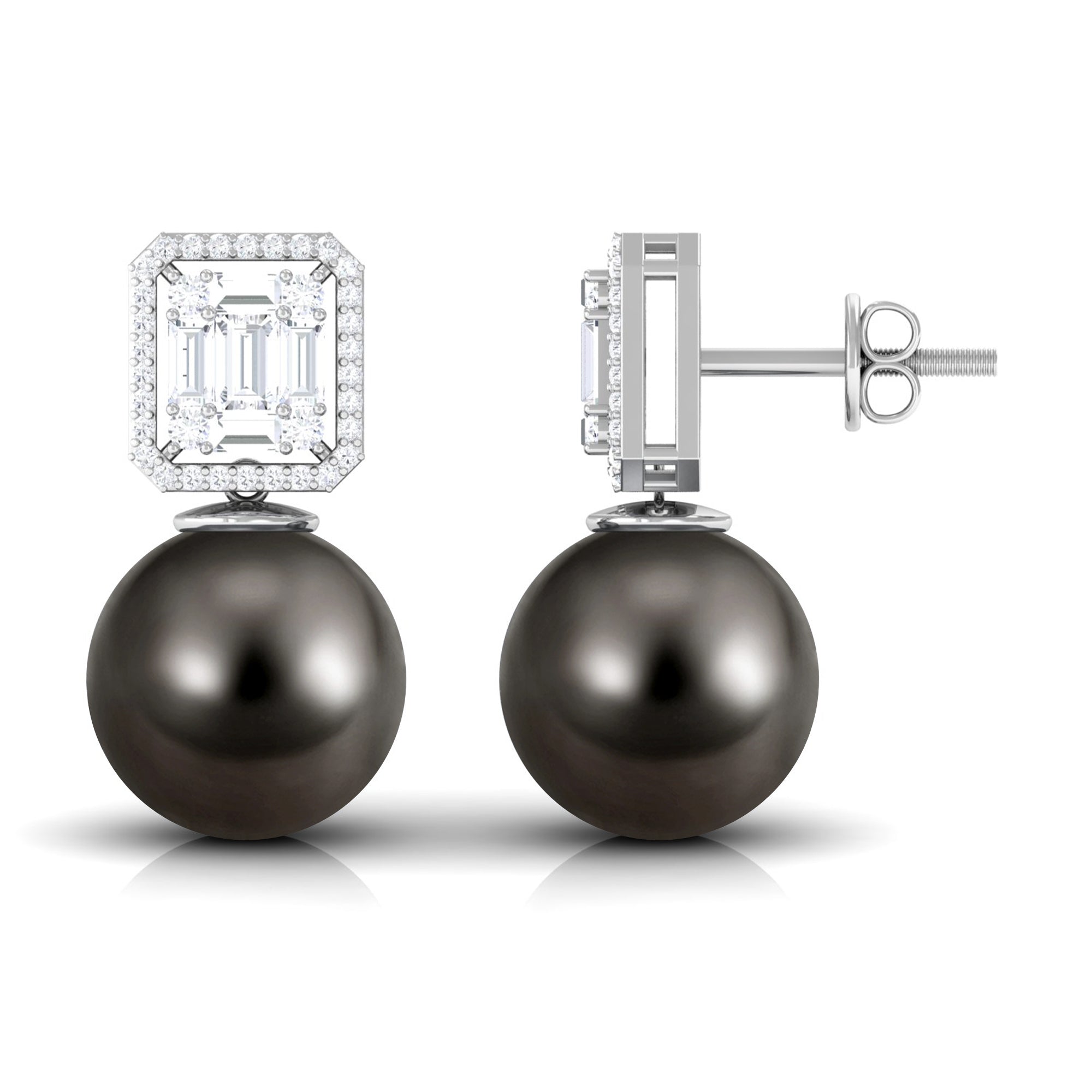 Tahitian Pearl Classic Drop Earrings with Diamond Tahitian pearl - ( AAA ) - Quality - Arisha Jewels