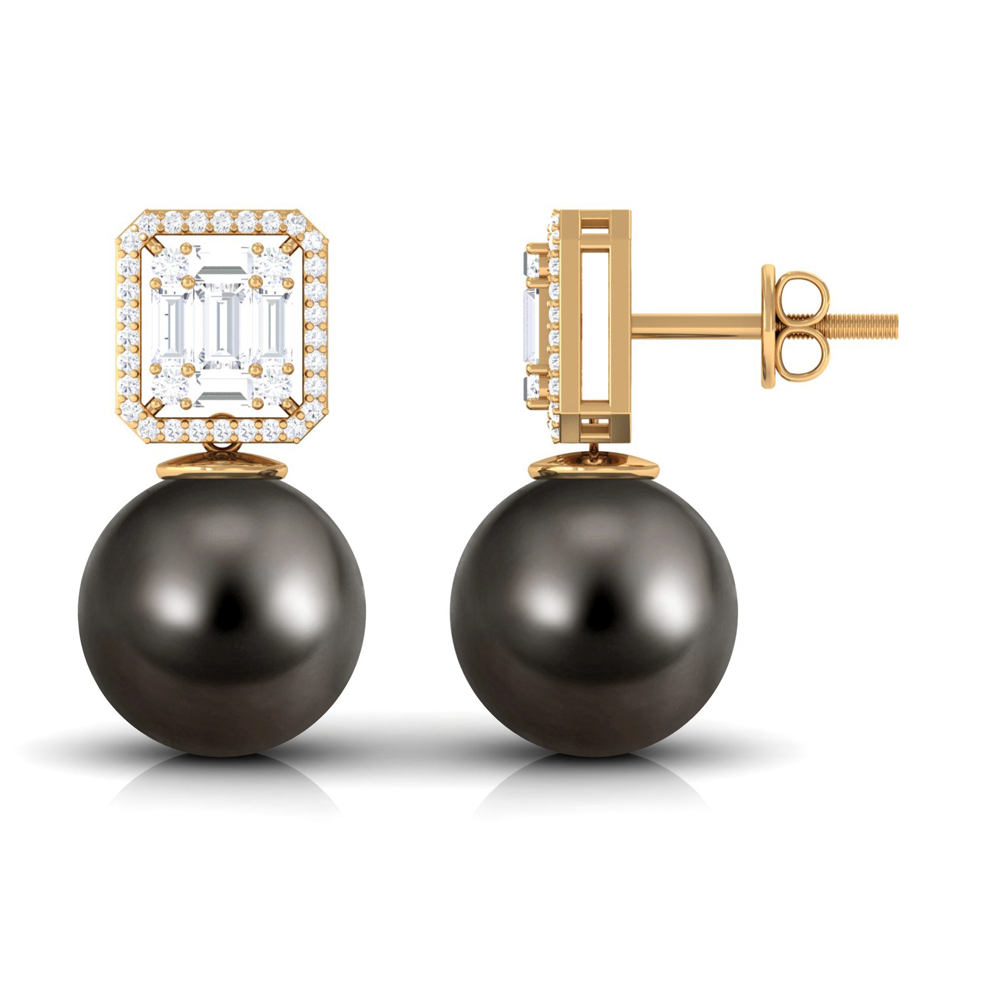 Tahitian Pearl Classic Drop Earrings with Diamond Tahitian pearl - ( AAA ) - Quality - Arisha Jewels
