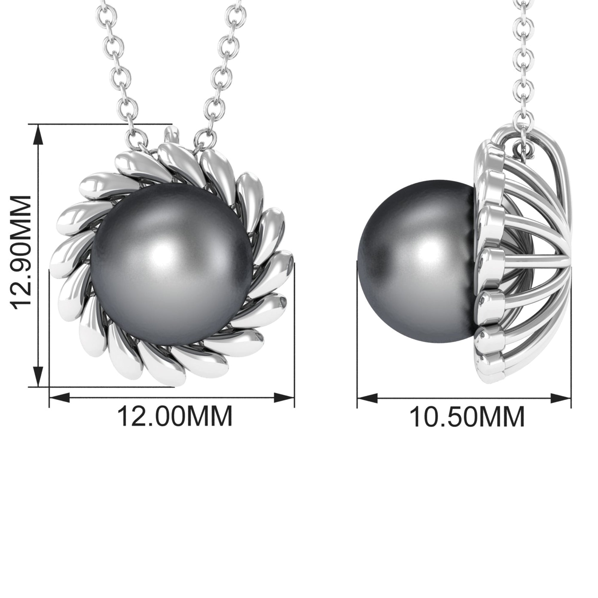 8 MM Black Pearl Solitaire Pendant in Spiral Design Tahitian pearl-AAAA Quality - Arisha Jewels