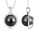 Minimal Black Pearl Pendant with Diamond Halo Tahitian pearl-AAAA Quality - Arisha Jewels