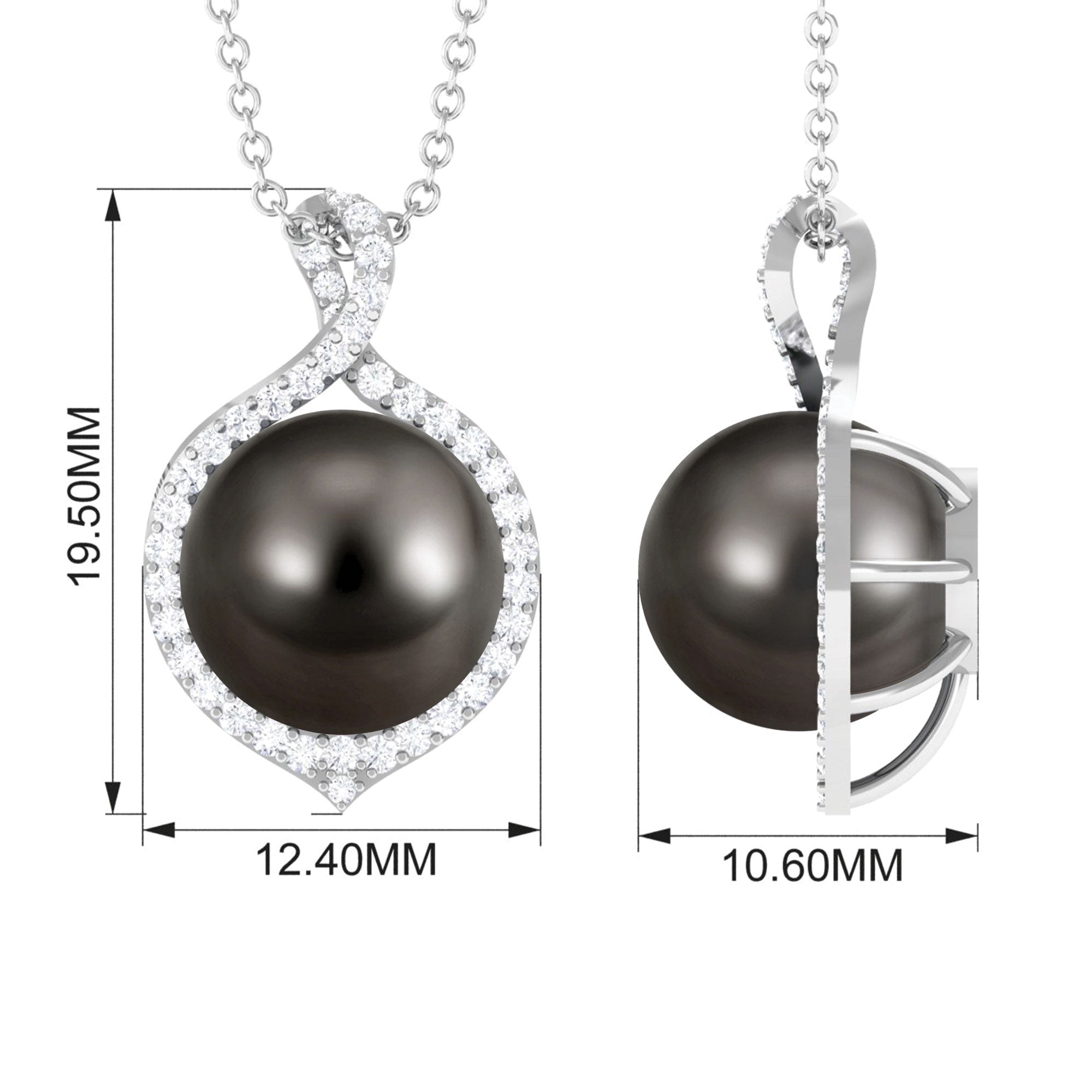 Minimal Black Pearl Pendant with Diamond Halo Tahitian pearl-AAAA Quality - Arisha Jewels