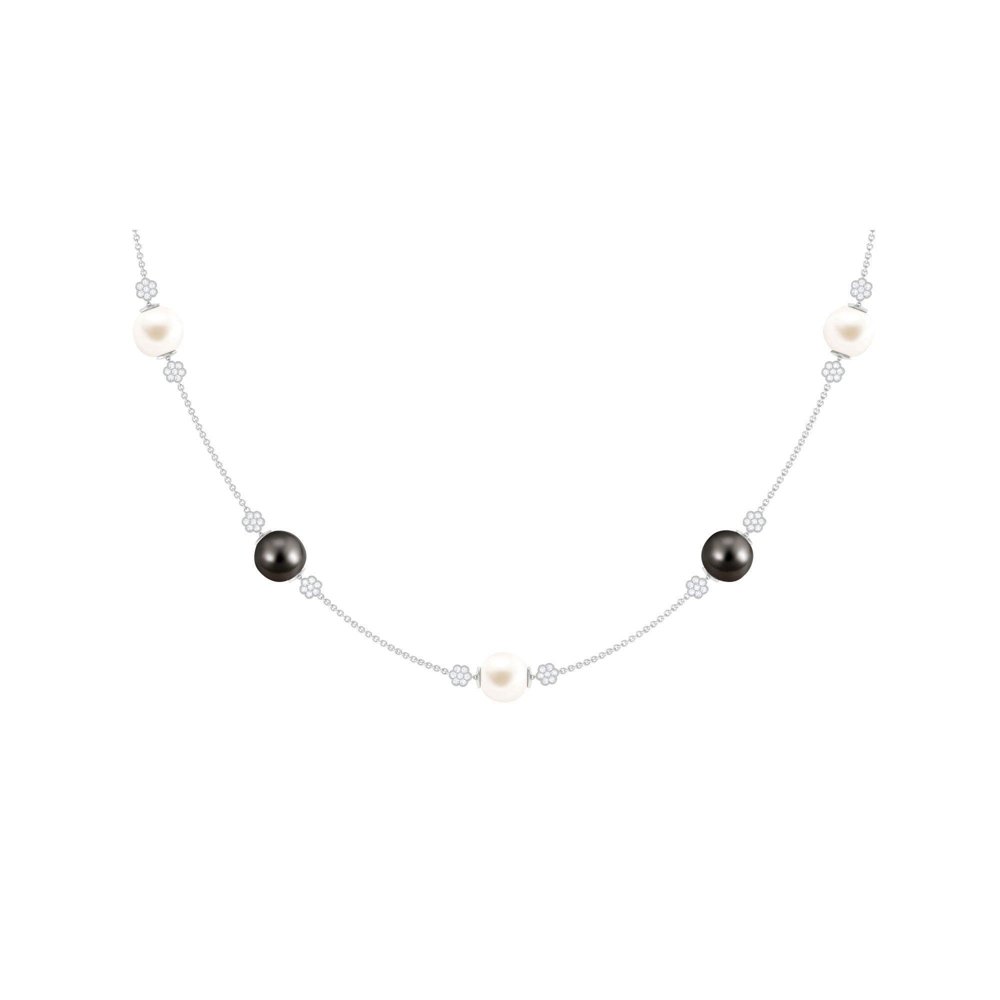 Freshwater Pearl Station Chain Necklace with Tahitian Pearl Tahitian pearl-AAAA Quality - Arisha Jewels