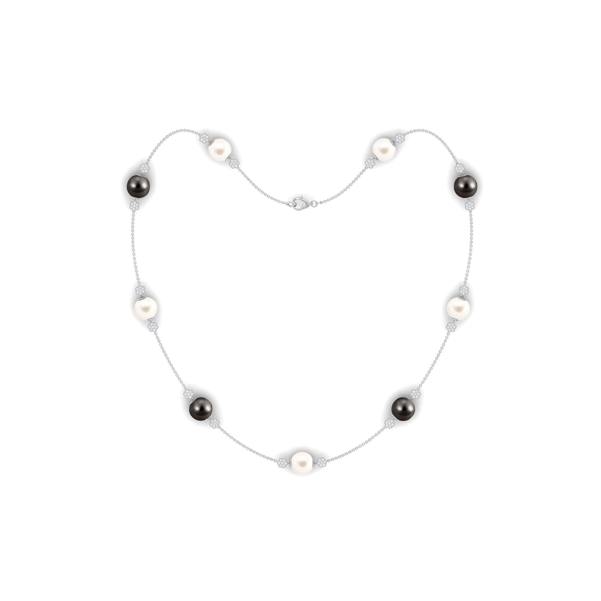 Freshwater Pearl Station Chain Necklace with Tahitian Pearl Tahitian pearl-AAAA Quality - Arisha Jewels