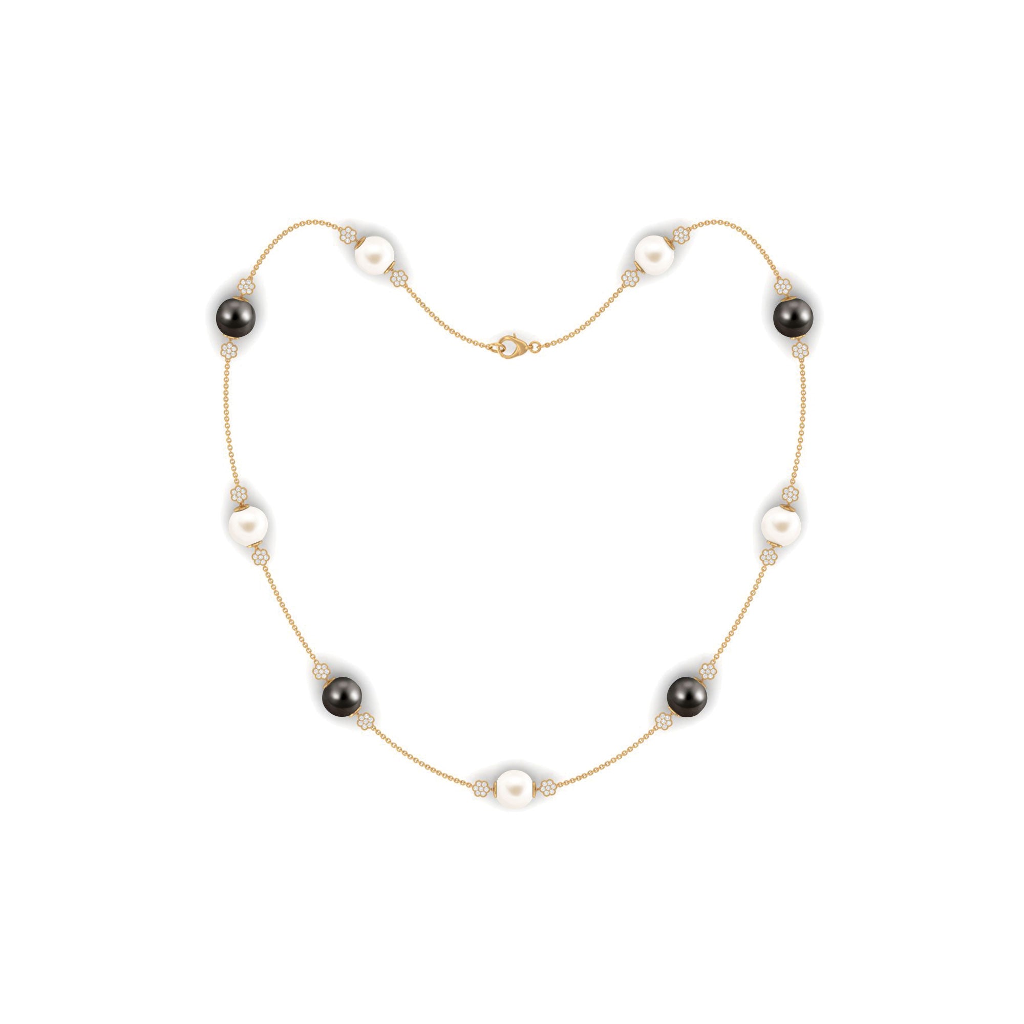 Freshwater Pearl Station Chain Necklace with Tahitian Pearl Tahitian pearl-AAAA Quality - Arisha Jewels