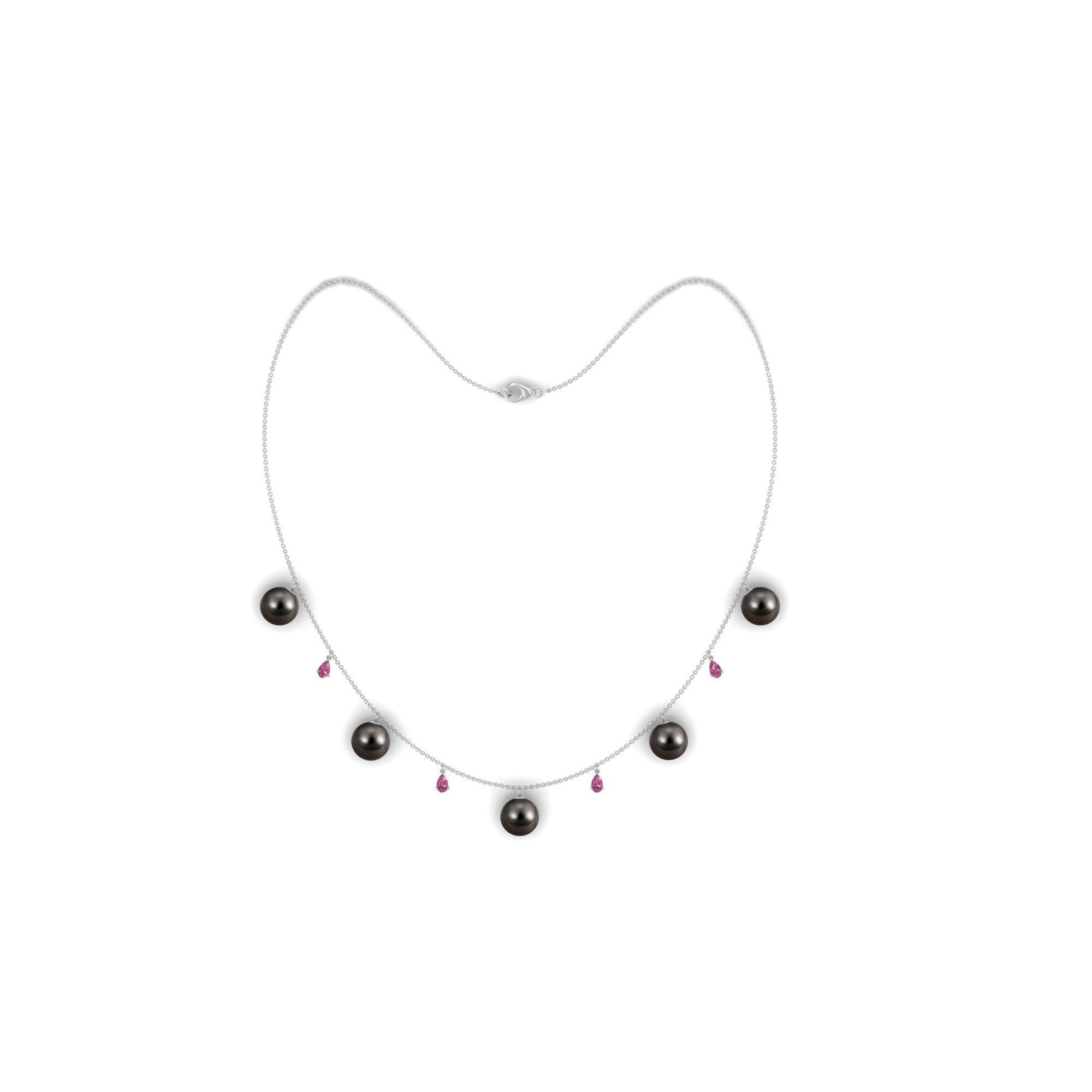 Classic Black Pearl Layering Necklace with Pink Tourmaline Tahitian pearl-AAAA Quality - Arisha Jewels