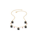 Classic Black Pearl Layering Necklace with Pink Tourmaline Tahitian pearl-AAAA Quality - Arisha Jewels