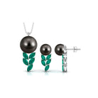 Nature Inspired Jewelry Set with Tahitian Pearl and Emerald Tahitian pearl-AAAA Quality - Arisha Jewels