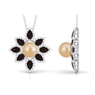 South Sea Pearl Flower Pendant Necklace with Garnet and Diamond South Sea Pearl-AAAA Quality - Arisha Jewels