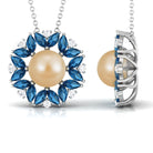 South Sea Pearl Cocktail Pendant with London Blue Topaz Halo South Sea Pearl-AAA Quality - Arisha Jewels