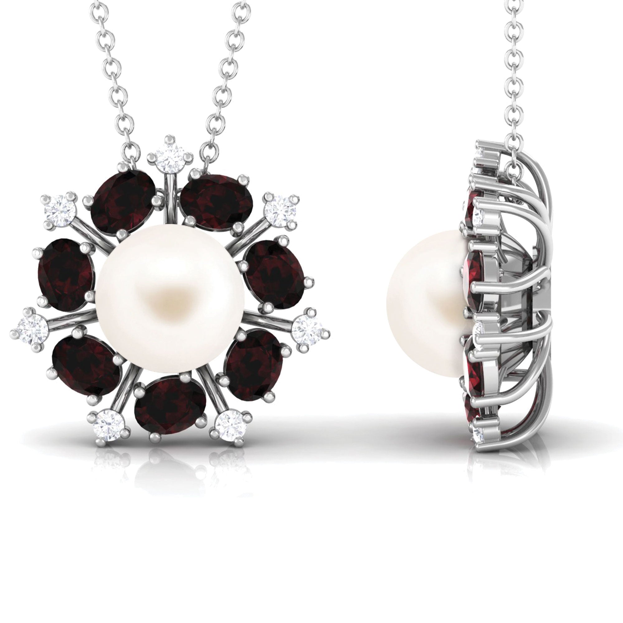 Arisha Jewels-Freshwater Pearl Statement Pendant with Garnet and Diamond