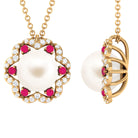 Arisha Jewels-White Freshwater Pearl Statement Pendant with Ruby and Diamond