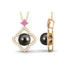 Black Pearl Flower Pendant Necklace with Diamond and Pink Sapphire Tahitian pearl-AAA Quality - Arisha Jewels