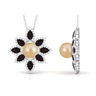 South Sea Pearl Flower Pendant Necklace with Garnet and Diamond South Sea Pearl-AAA Quality - Arisha Jewels
