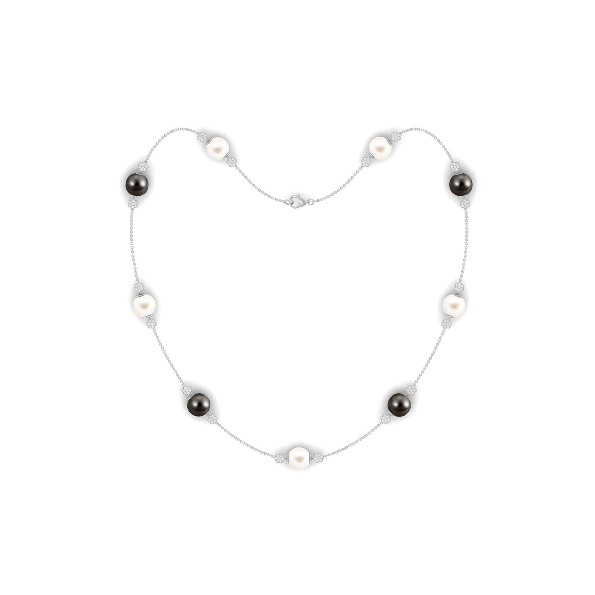 Freshwater Pearl Station Chain Necklace with Tahitian Pearl Tahitian pearl-AAA Quality - Arisha Jewels