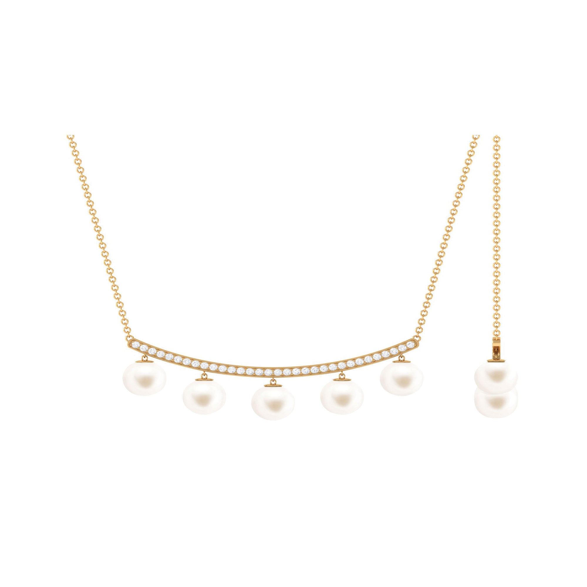 Real Freshwater Pearl Curved Bar Necklace with Diamond Freshwater Pearl-AAA Quality - Arisha Jewels