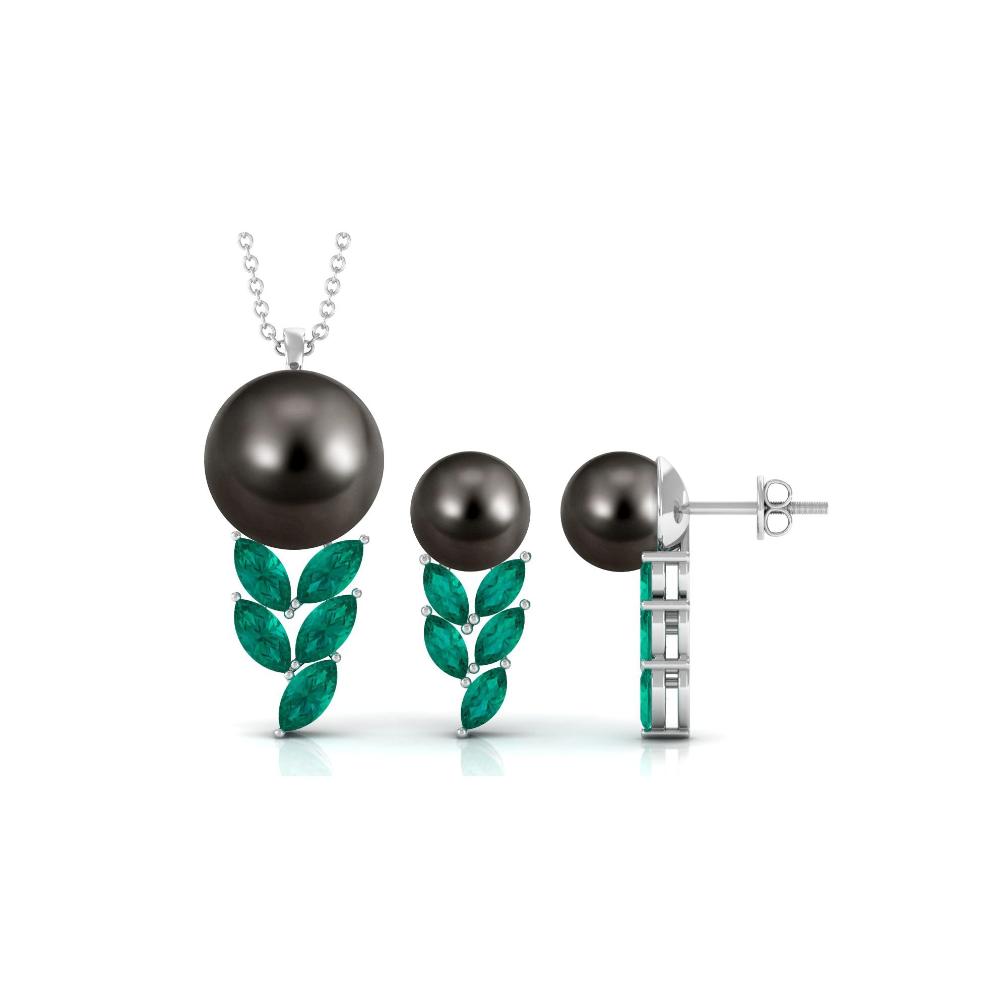 Nature Inspired Jewelry Set with Tahitian Pearl and Emerald Tahitian pearl-AAA Quality - Arisha Jewels