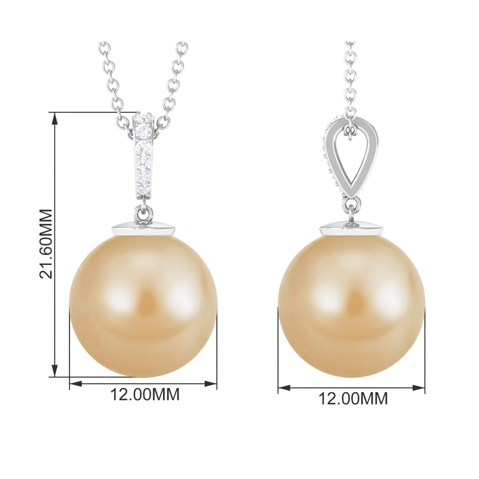 Minimal South Sea Pearl Drop Pendant with Diamond South Sea Pearl - ( AAA ) - Quality - Arisha Jewels