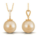 Minimal South Sea Pearl Drop Pendant with Diamond South Sea Pearl - ( AAA ) - Quality - Arisha Jewels