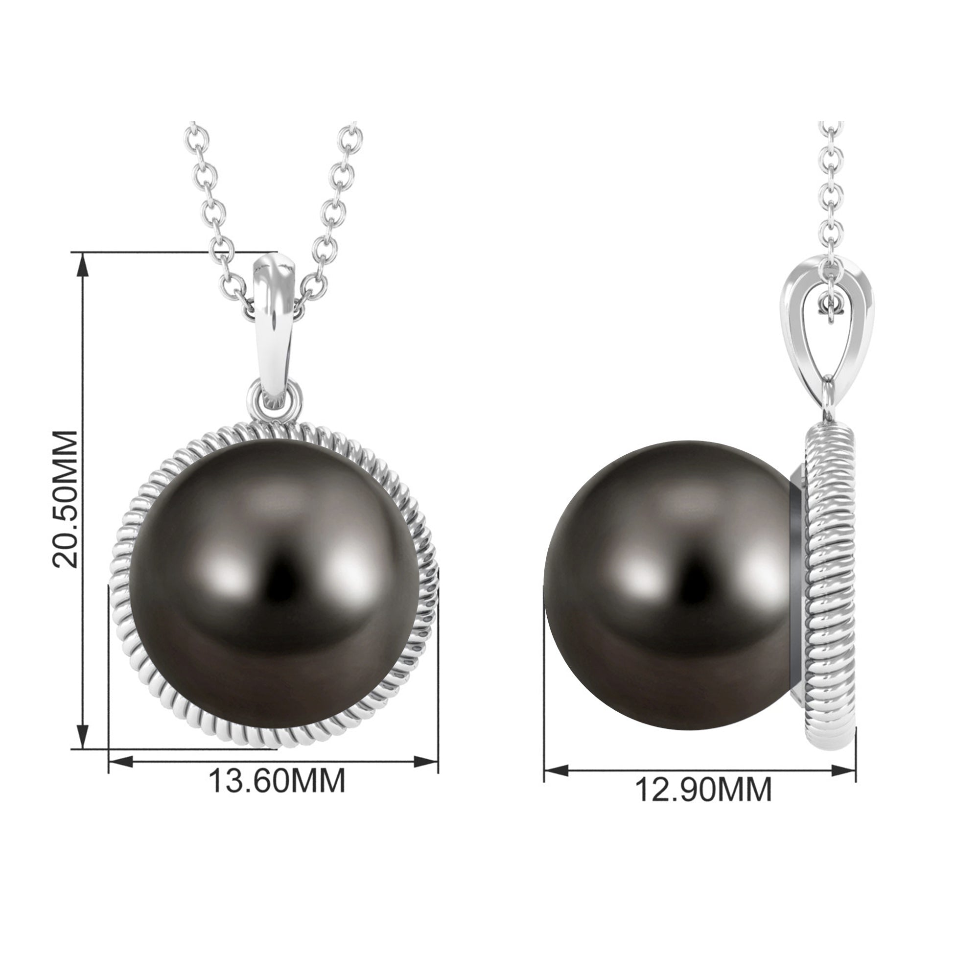 Round Solitaire Tahitian Pearl Pendant Necklace Tahitian pearl - ( AAA ) - Quality - Arisha Jewels