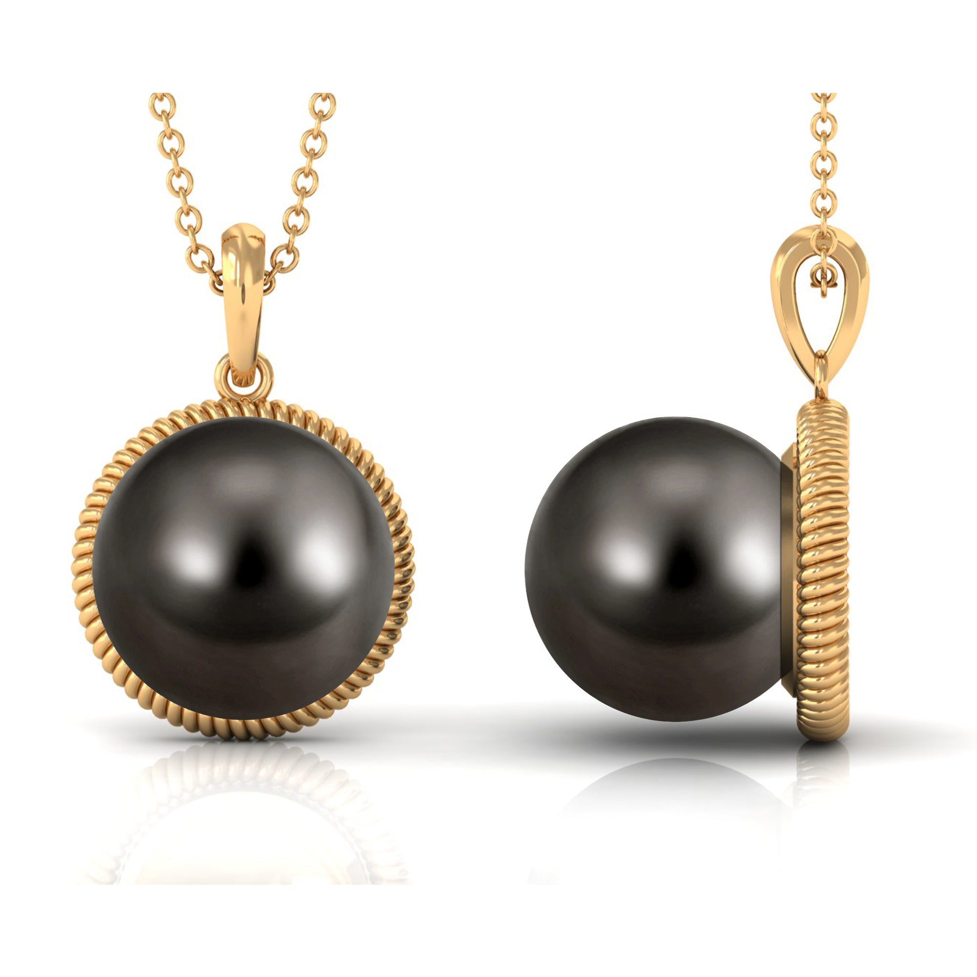 Round Solitaire Tahitian Pearl Pendant Necklace Tahitian pearl - ( AAA ) - Quality - Arisha Jewels
